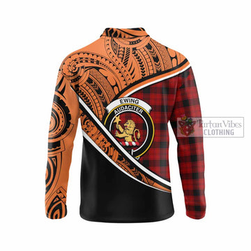 Ewing Crest Tartan Long Sleeve Polo Shirt with Polynesian Vibes Style - Orange Version