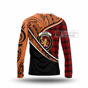 Ewing Crest Tartan Long Sleeve T-Shirt with Polynesian Vibes Style - Orange Version