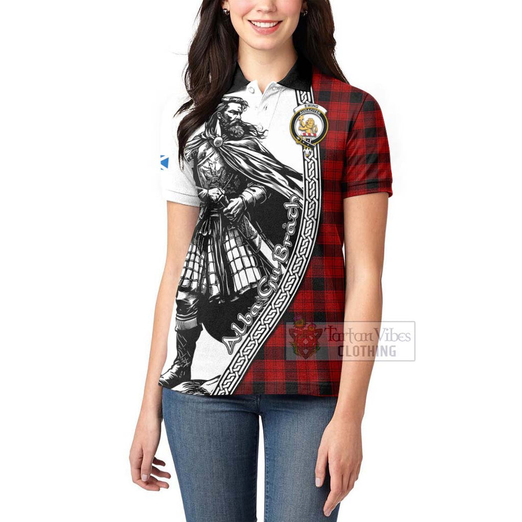 Tartan Vibes Clothing Ewing Tartan Clan Crest Women's Polo Shirt with Highlander Warrior Celtic Style