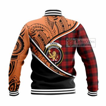 Ewing Crest Tartan Baseball Jacket with Polynesian Vibes Style - Orange Version