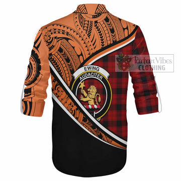 Ewing Crest Tartan Ghillie Kilt Shirt with Polynesian Vibes Style - Orange Version