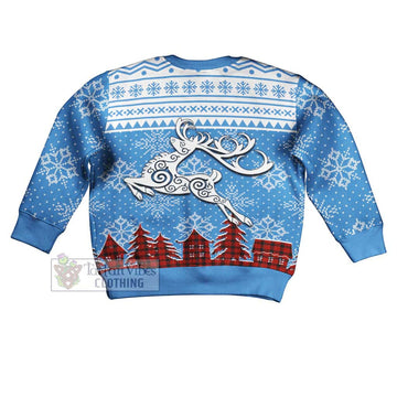 Ewing Clan Christmas Kid Ugly Sweater with Tartan and Celtic Reindeer Style