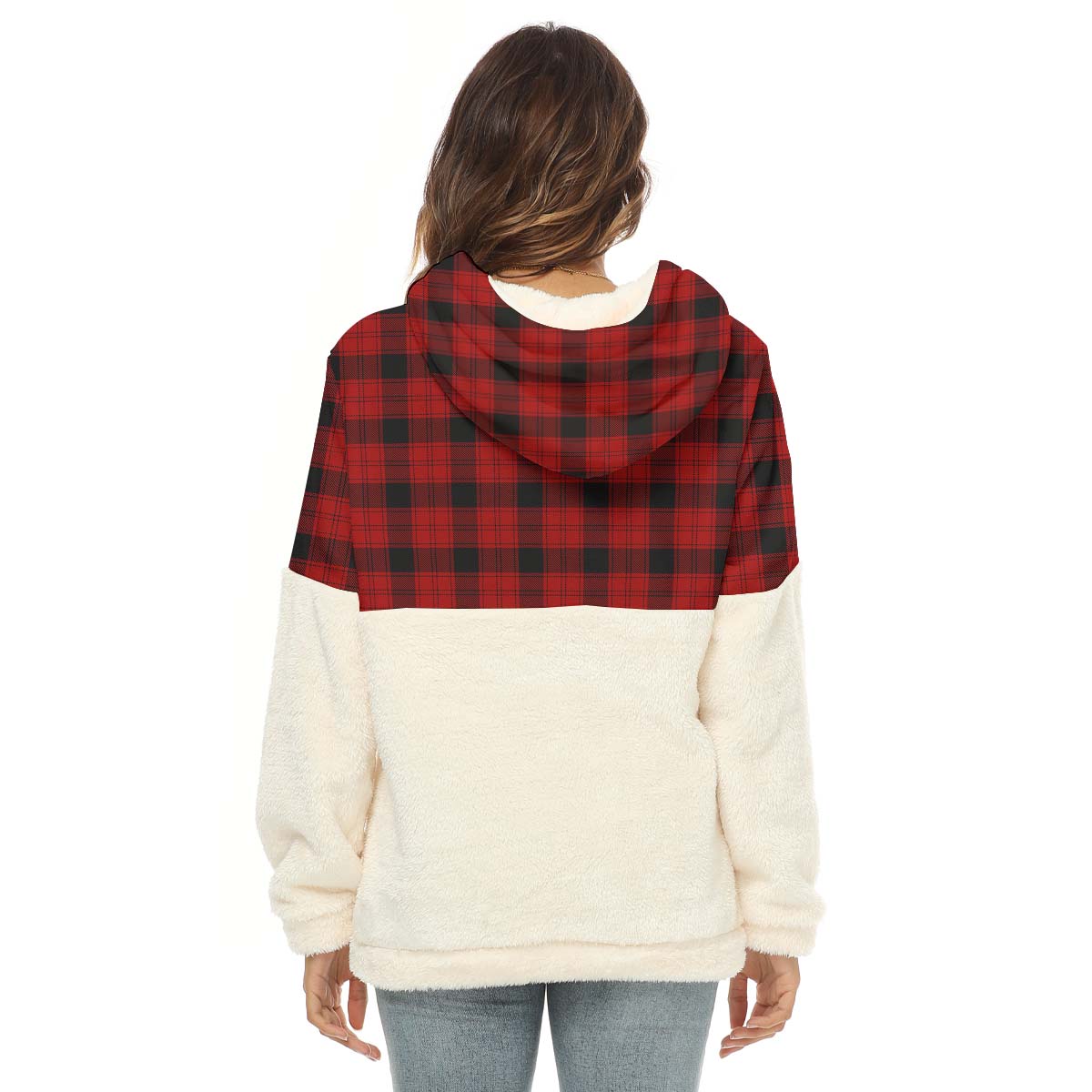 Ewing Tartan Women's Borg Fleece Hoodie With Half Zip with Family Crest - Tartan Vibes Clothing