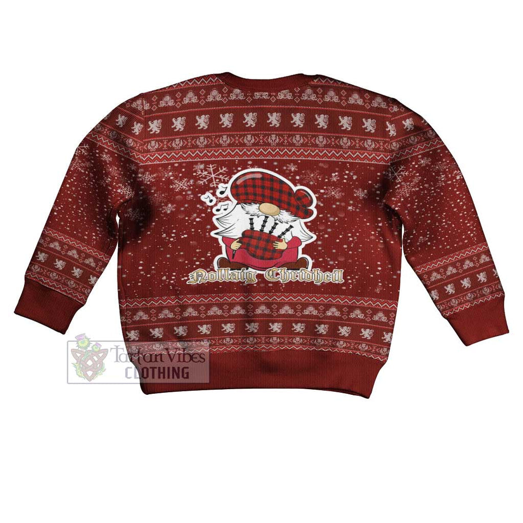 Tartan Vibes Clothing Ewing Clan Christmas Kid Ugly Sweater with Gnome Playing Bagpipes