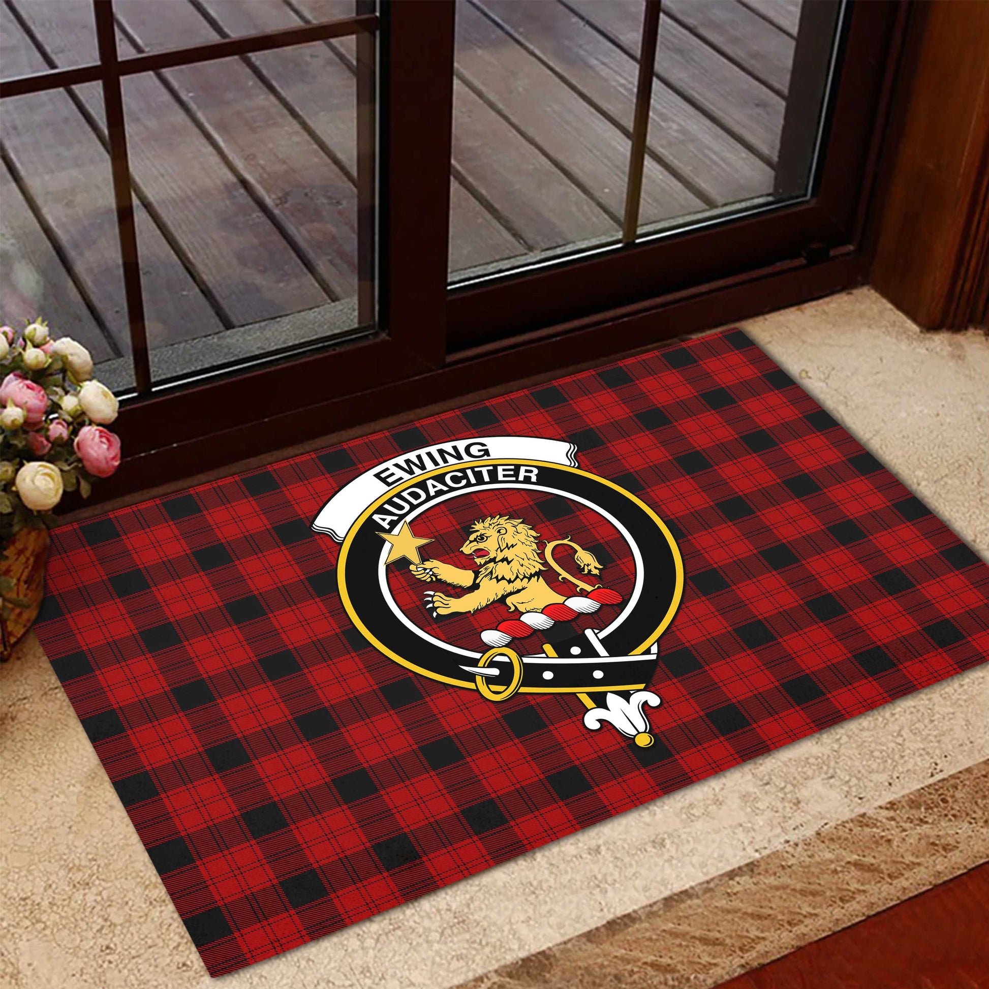 Ewing Tartan Door Mat with Family Crest - Tartanvibesclothing