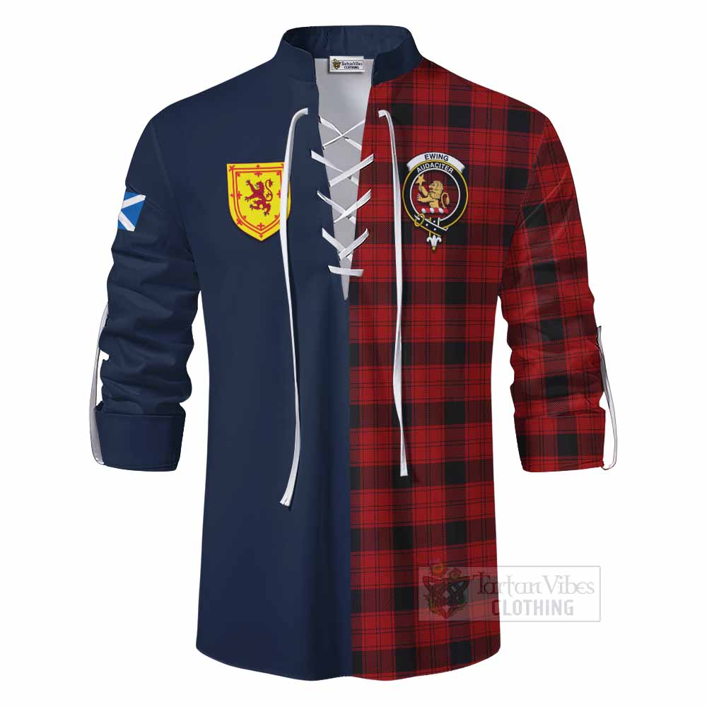 Ewing Tartan Ghillie Kilt Shirt Alba with Scottish Lion Royal Arm Half Style