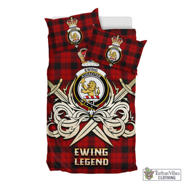 Ewing Tartan Bedding Set with Clan Crest and the Golden Sword of Courageous Legacy