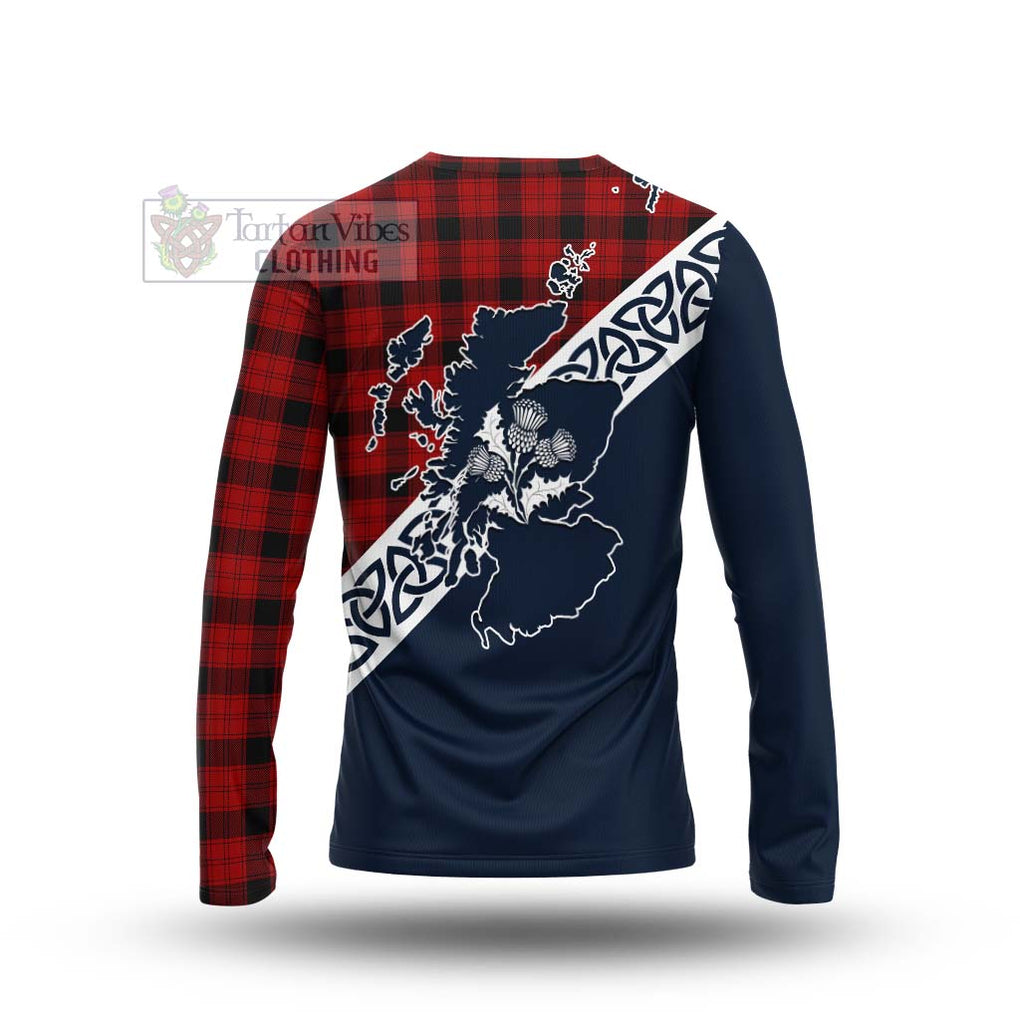 Tartan Vibes Clothing Ewing Tartan Long Sleeve T-Shirt Featuring Thistle and Scotland Map