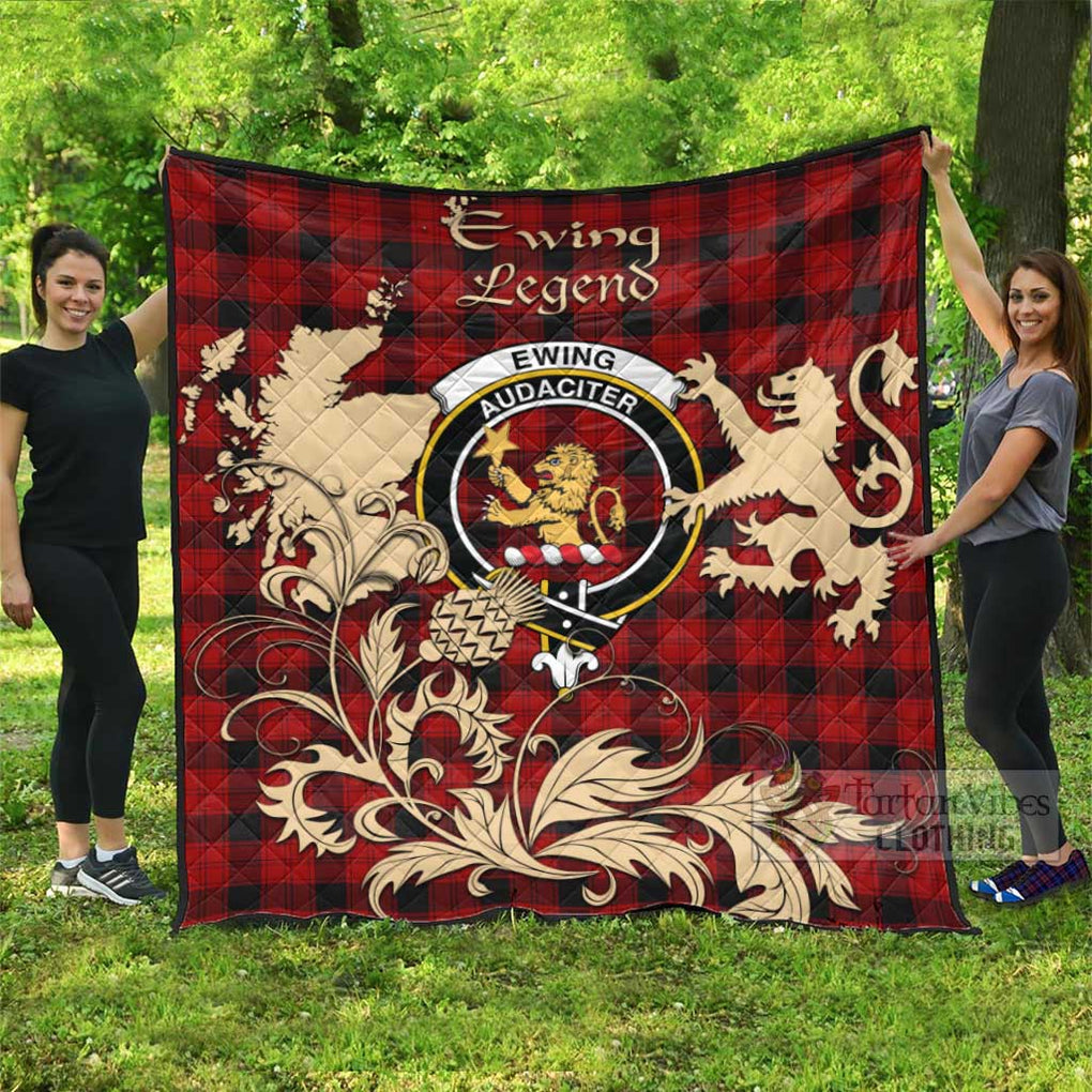 Tartan Vibes Clothing Ewing Tartan Quilt with Family Crest and Scottish Symbol Style