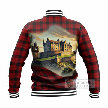 Ewing Tartan Family Crest Baseball Jacket with Scottish Ancient Castle Style - Tartan Vibes Clothing