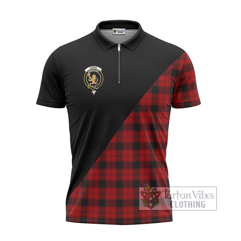 Ewing Tartan Zipper Polo Shirt with Family Crest and Military Logo Style - Tartanvibesclothing Shop