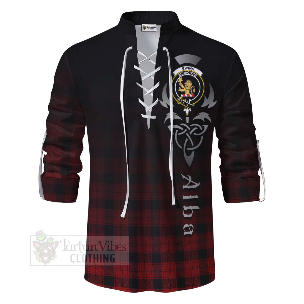 Tartan Vibes Clothing Ewing Tartan Ghillie Kilt Shirt Featuring Alba Gu Brath Family Crest Celtic Inspired