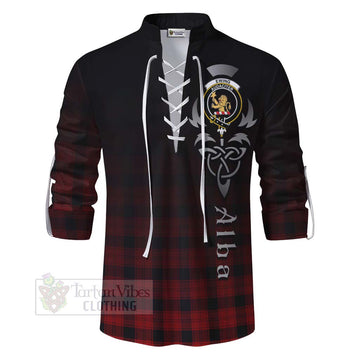 Ewing Tartan Ghillie Kilt Shirt Featuring Alba Gu Brath Family Crest Celtic Inspired