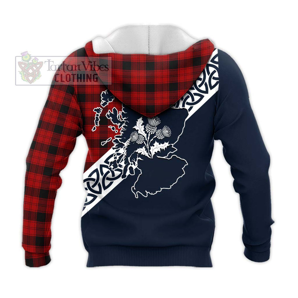 Tartan Vibes Clothing Ewing Tartan Knitted Hoodie Featuring Thistle and Scotland Map