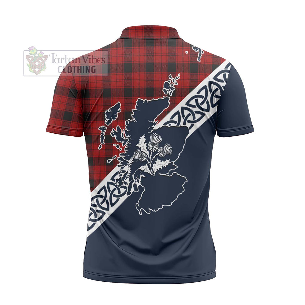 Tartan Vibes Clothing Ewing Tartan Zipper Polo Shirt Featuring Thistle and Scotland Map