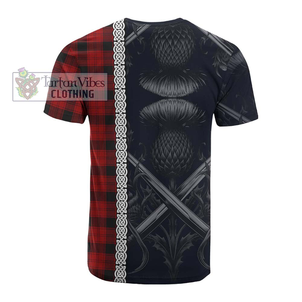 Tartan Vibes Clothing Ewing Tartan Cotton T-shirt with Family Crest Cross Sword Thistle Celtic Vibes