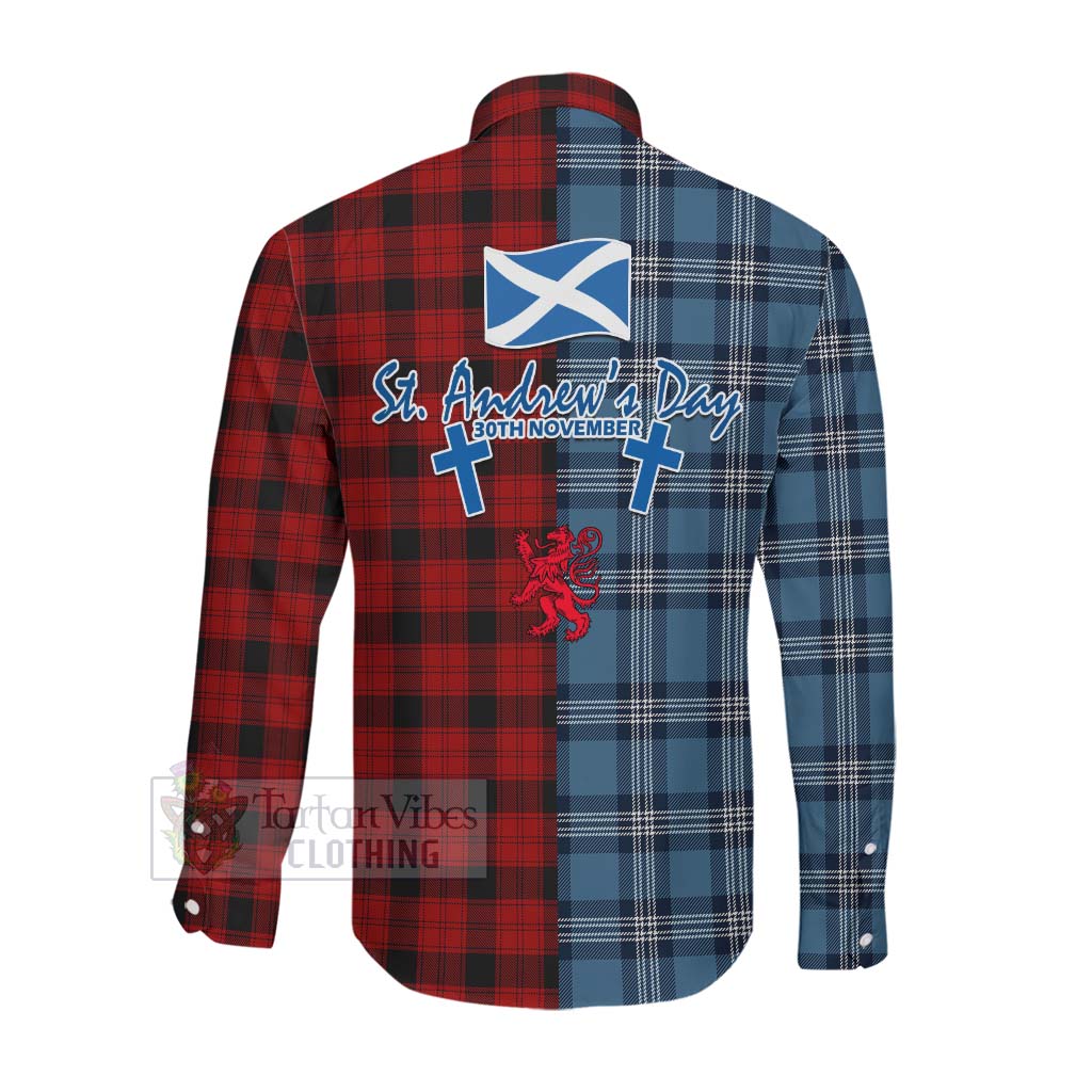 Tartan Vibes Clothing Ewing Tartan Long Sleeve Button Shirt Happy St. Andrew's Day Half Tartan Style