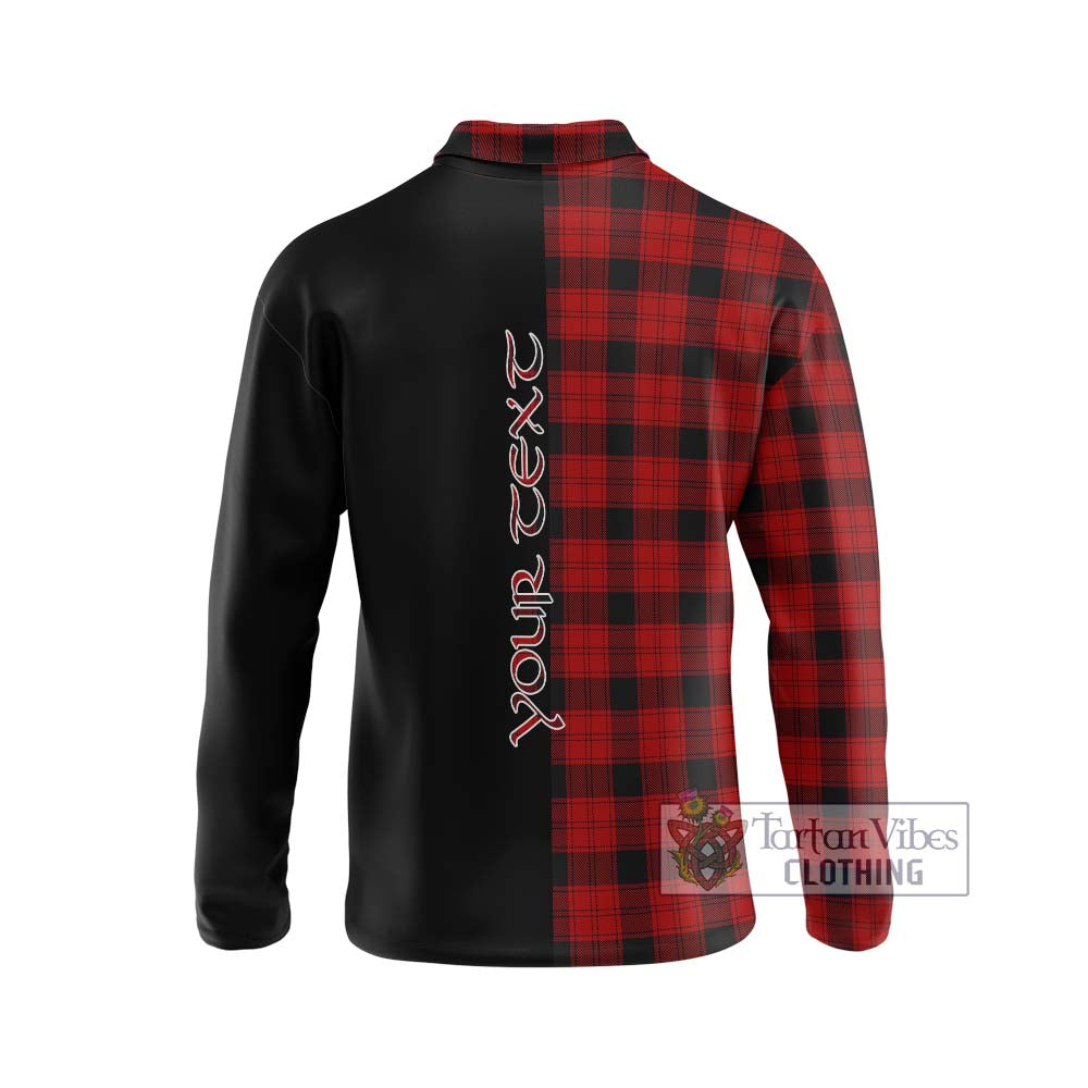 Ewing Tartan Long Sleeve Polo Shirt with Family Crest and Half Of Me Style - Tartanvibesclothing Shop