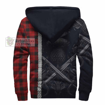 Ewing Tartan Sherpa Hoodie with Family Crest Cross Sword Thistle Celtic Vibes