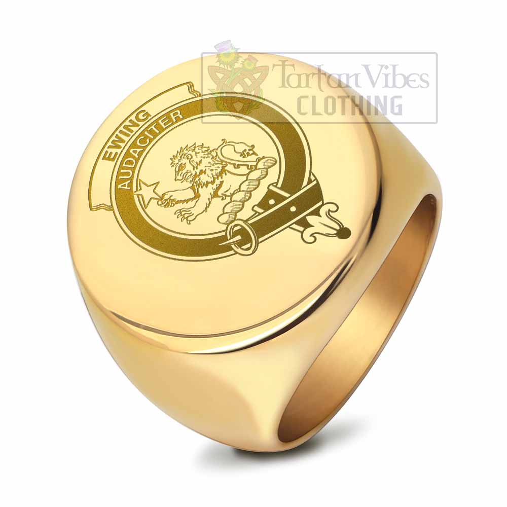 Tartan Vibes Clothing Ewing Clan Crest Engraved Ring