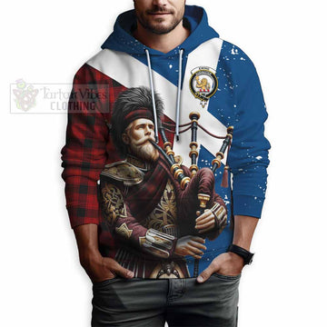 Ewing Tartan Hoodie with Family Crest Scottish Bagpiper Vibes