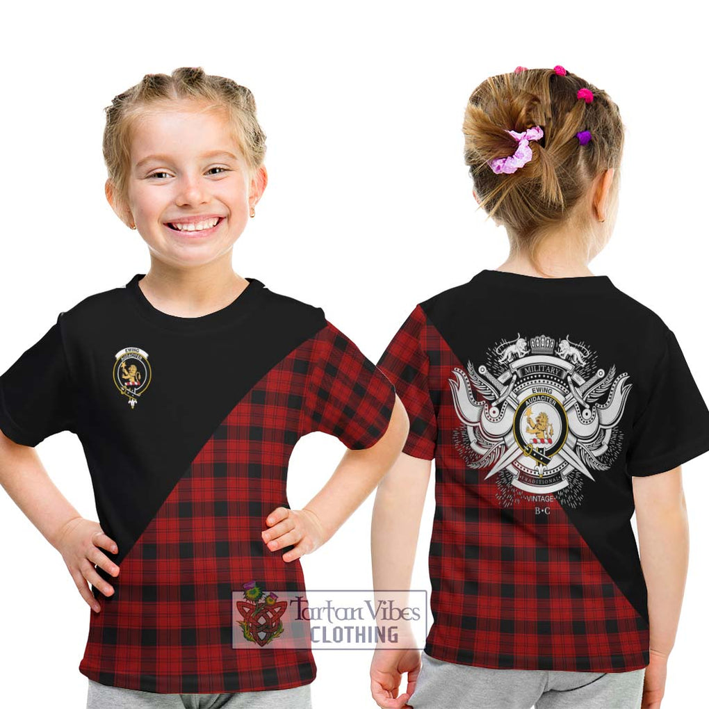 Ewing Tartan Kid T-Shirt with Family Crest and Military Logo Style - Tartanvibesclothing Shop