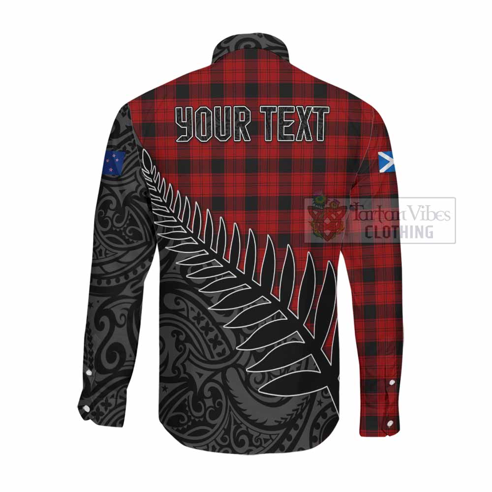 Tartan Vibes Clothing Ewing Crest Tartan Long Sleeve Button Shirt with New Zealand Silver Fern Half Style