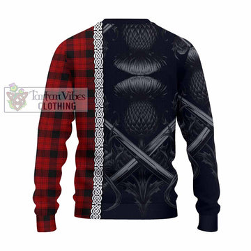 Ewing Tartan Knitted Sweater with Family Crest Cross Sword Thistle Celtic Vibes