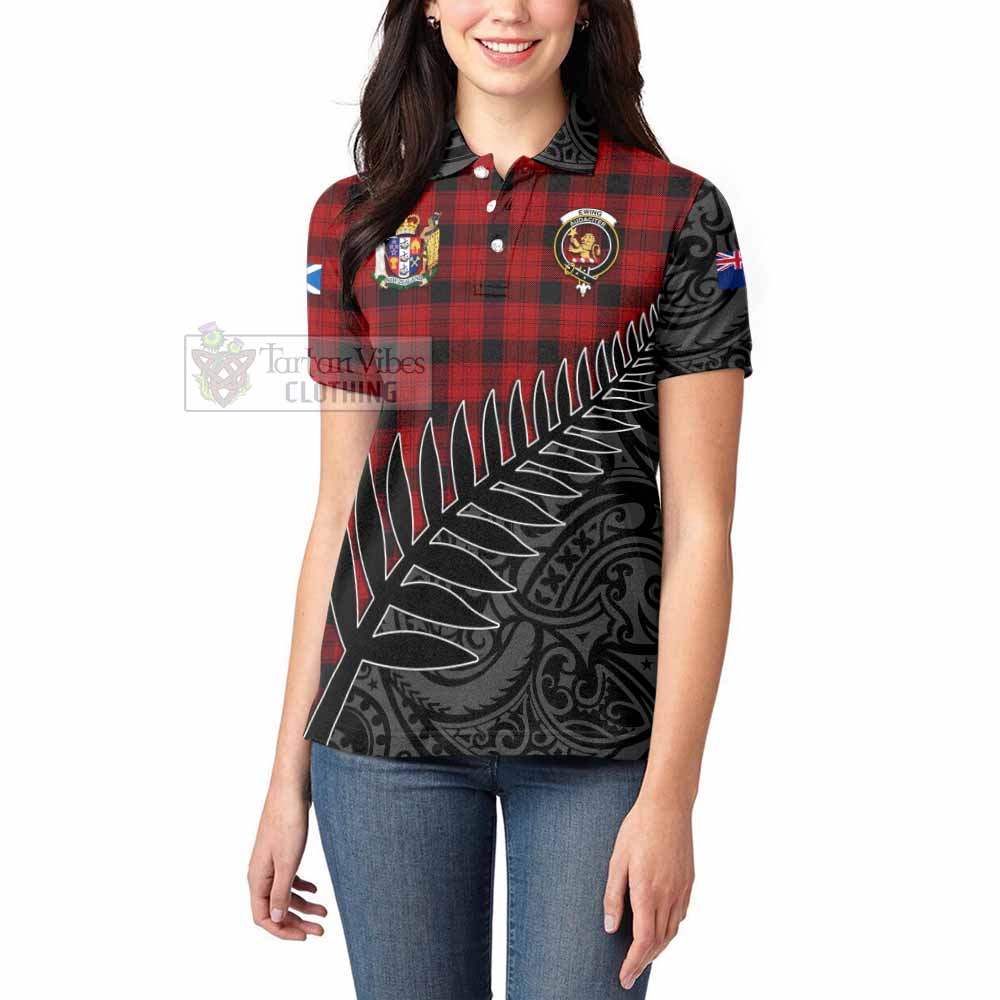 Tartan Vibes Clothing Ewing Crest Tartan Women's Polo Shirt with New Zealand Silver Fern Half Style