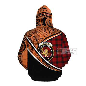 Ewing Crest Tartan Cotton Hoodie with Polynesian Vibes Style - Orange Version