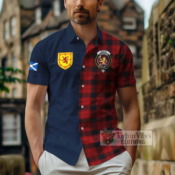 Ewing Tartan Short Sleeve Button Shirt Alba with Scottish Lion Royal Arm Half Style