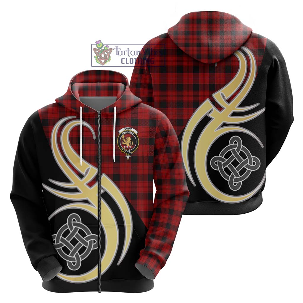 Ewing Tartan Hoodie with Family Crest and Celtic Symbol Style - Tartan Vibes Clothing