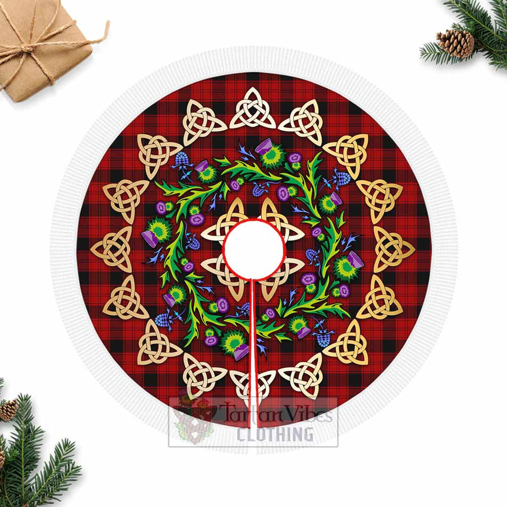 Ewing Tartan Christmas Tree Skirt with Thistle Celtic Knot Style Fringed Tree Skirts - Tartan Vibes Clothing