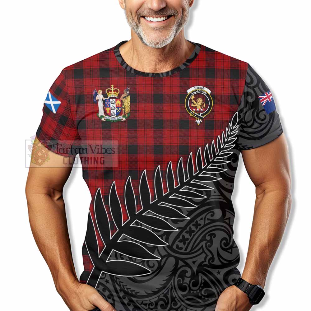 Tartan Vibes Clothing Ewing Crest Tartan T-Shirt with New Zealand Silver Fern Half Style