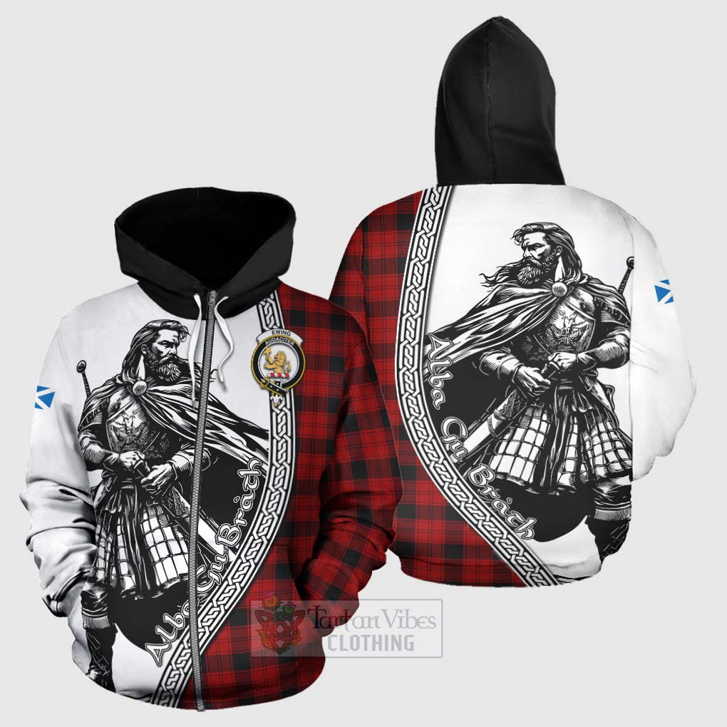 Tartan Vibes Clothing Ewing Tartan Clan Crest Hoodie with Highlander Warrior Celtic Style