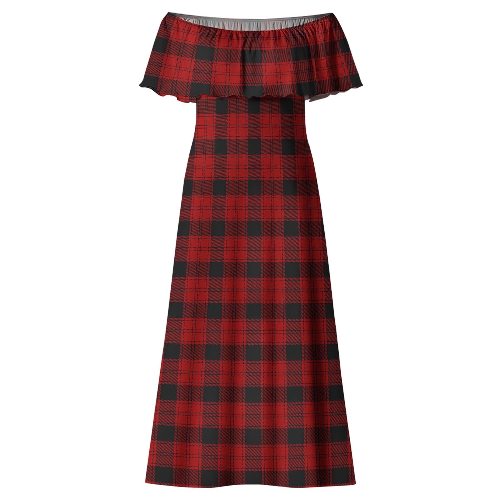 Ewing Tartan Off Shoulder Long Dress - Tartanvibesclothing