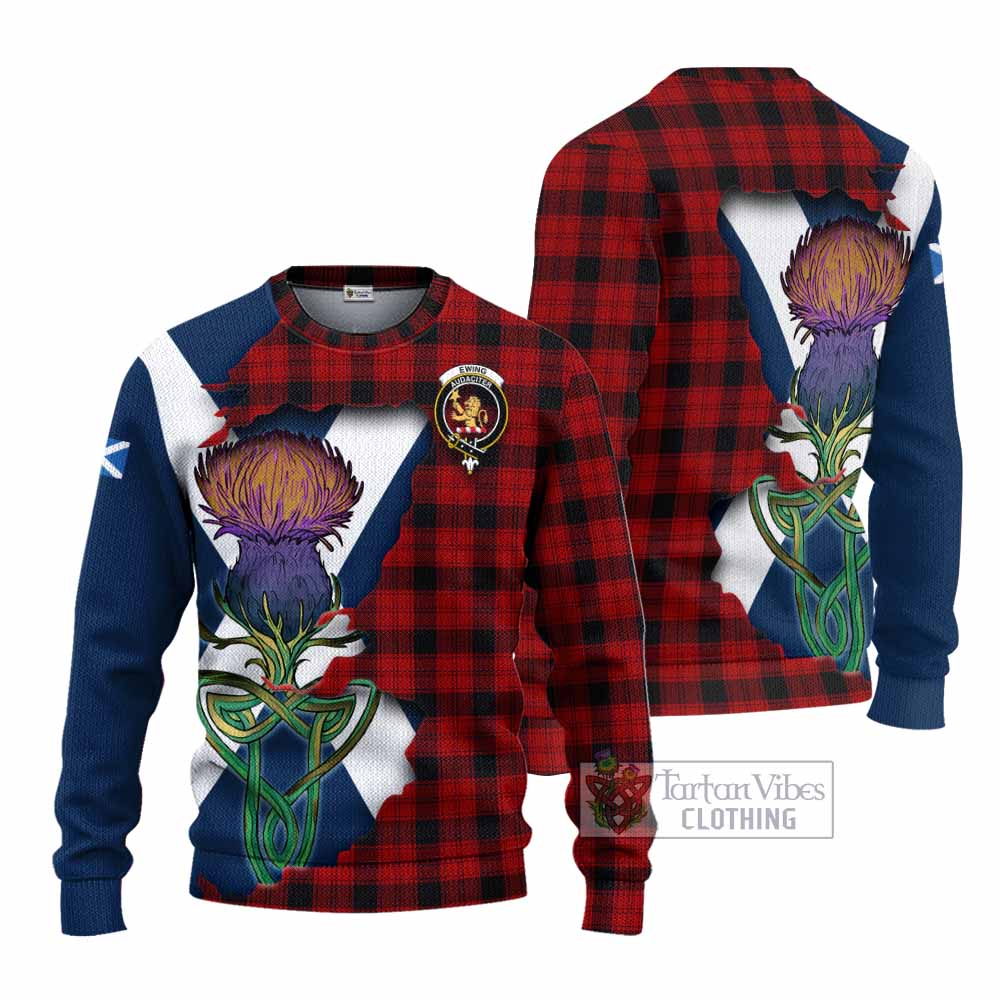 Ewing Tartan Family Crest Knitted Sweater Scottish Thistle Celtic Inspired - Tartan Vibes Clothing