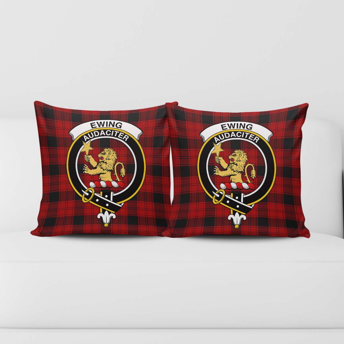 Ewing Tartan Pillow Cover with Family Crest - Tartanvibesclothing