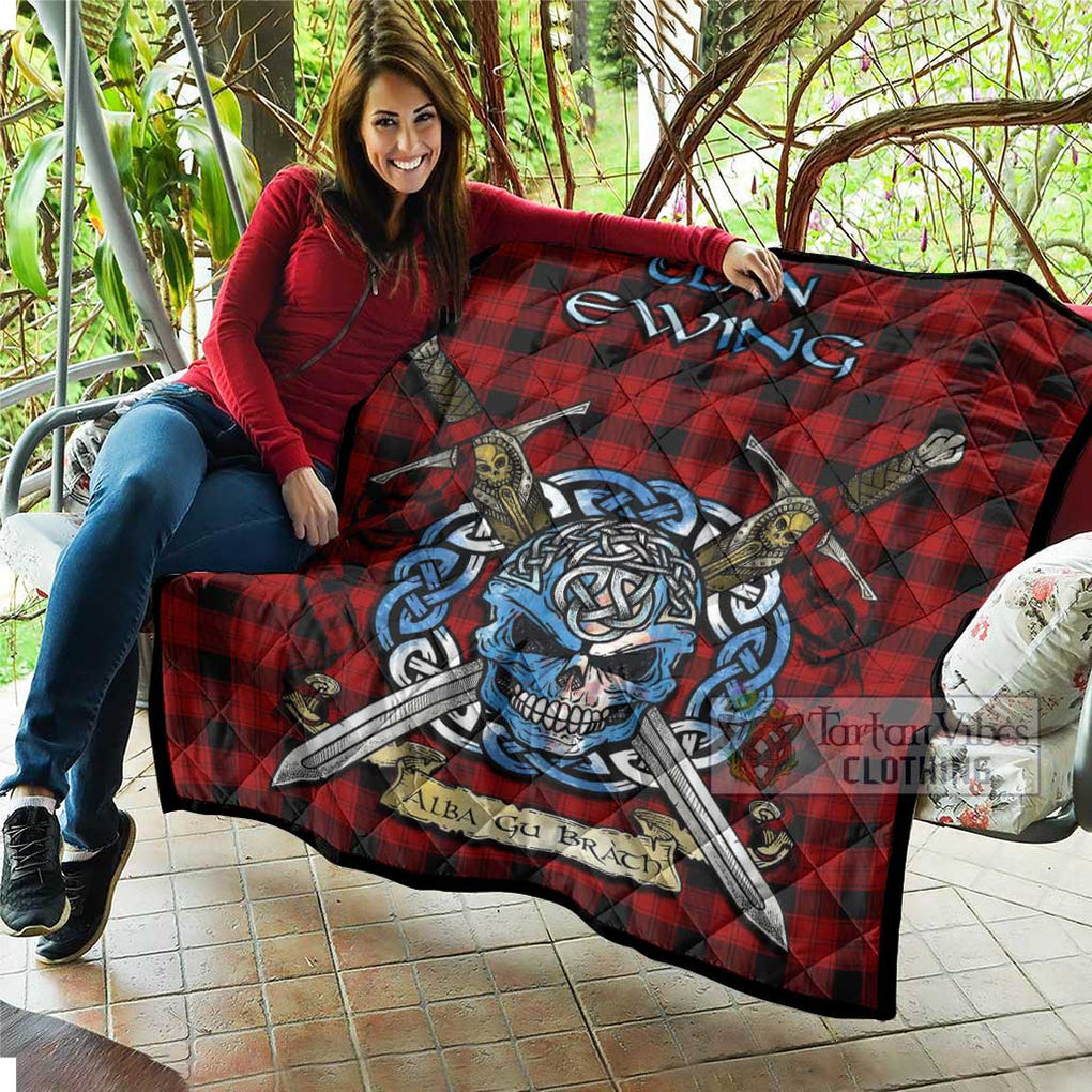 Tartan Vibes Clothing Ewing Tartan Quilt with Celtic Skull Alba Gu Brath Style