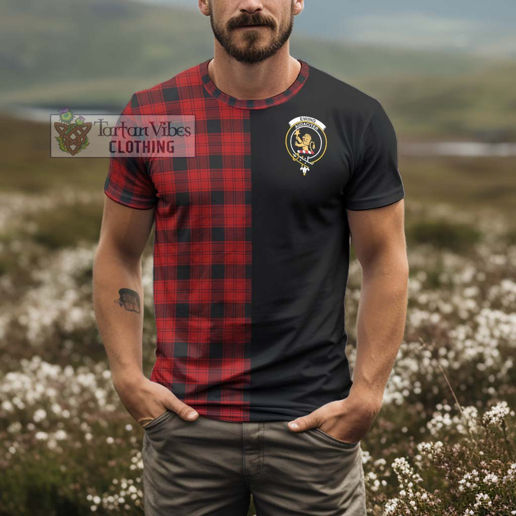 Ewing Tartan T-Shirt with Family Crest and Half Of Me Style - Tartanvibesclothing Shop