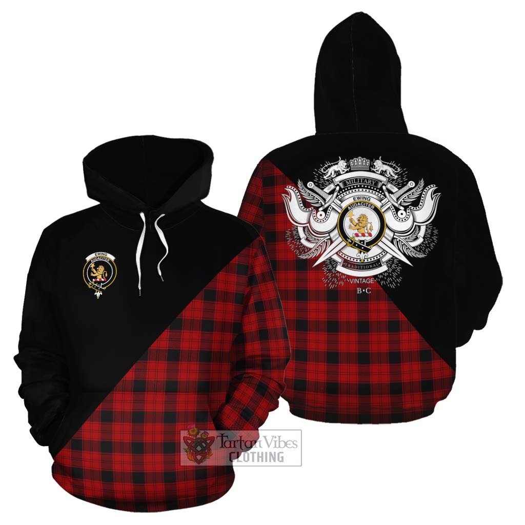 Tartan Vibes Clothing Ewing Tartan Cotton Hoodie with Family Crest and Military Logo Style