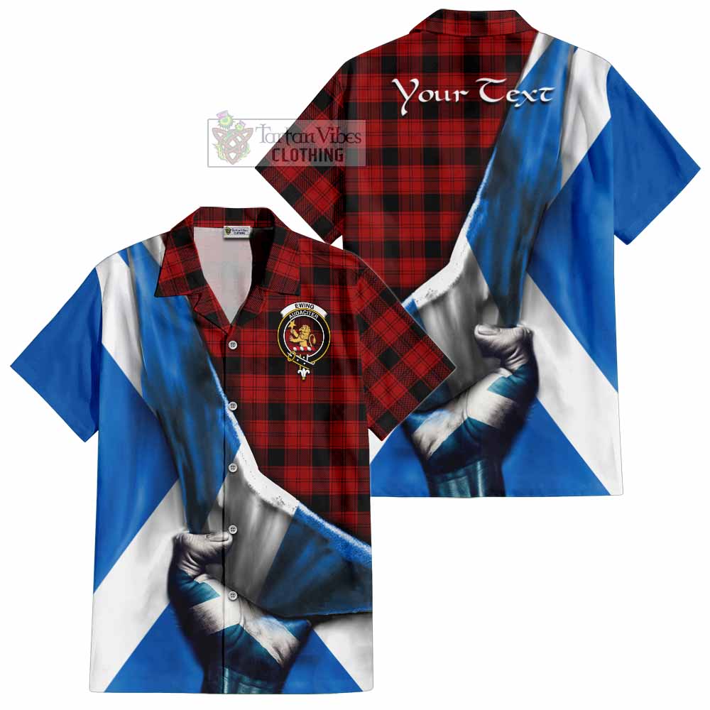 Tartan Vibes Clothing Ewing Tartan Short Sleeve Button Shirt with Family Crest Scotland Patriotic Style