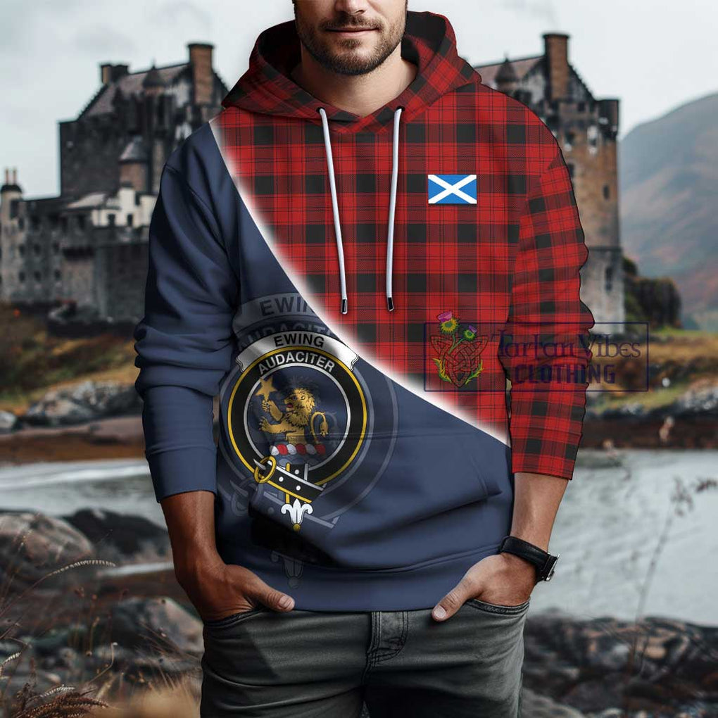 Ewing Tartan Hoodie with Personalised National Flag and Family Crest Half Style - Tartanvibesclothing Shop