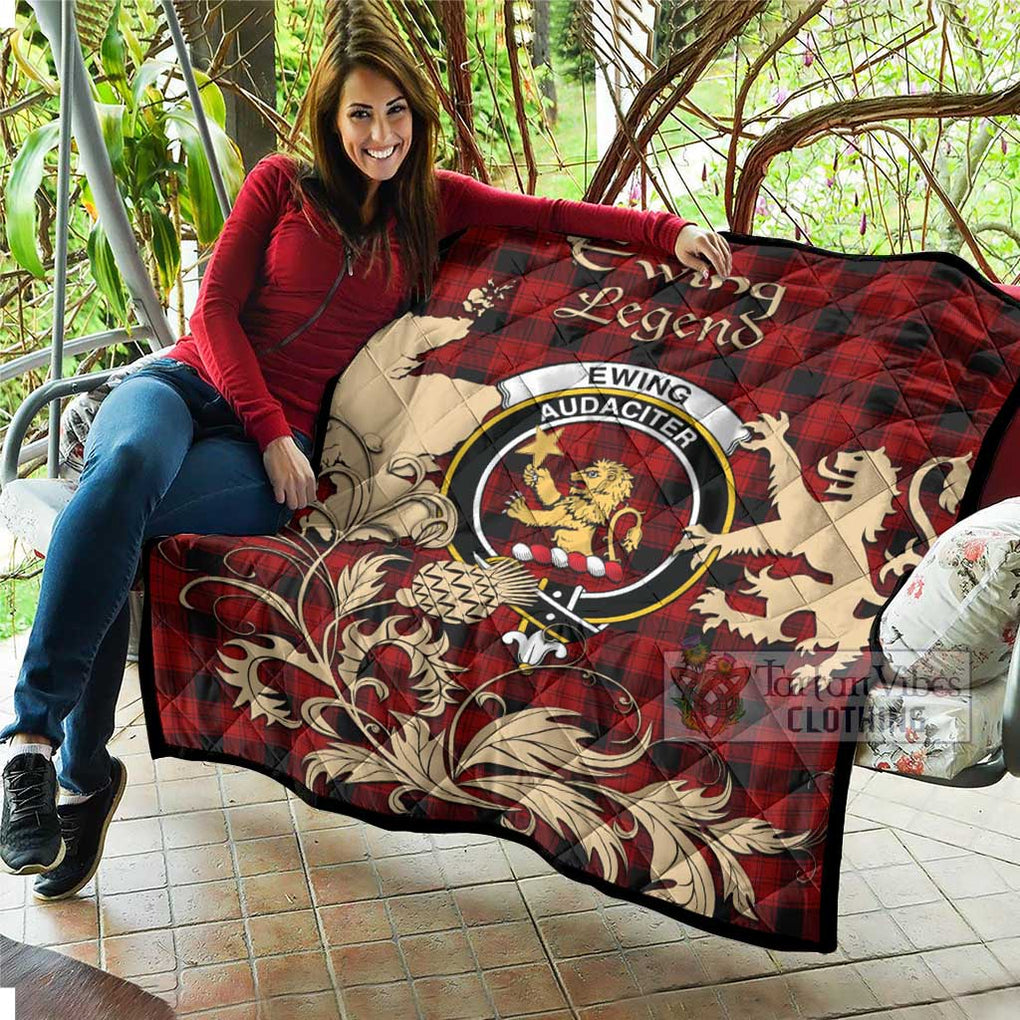 Tartan Vibes Clothing Ewing Tartan Quilt with Family Crest and Scottish Symbol Style