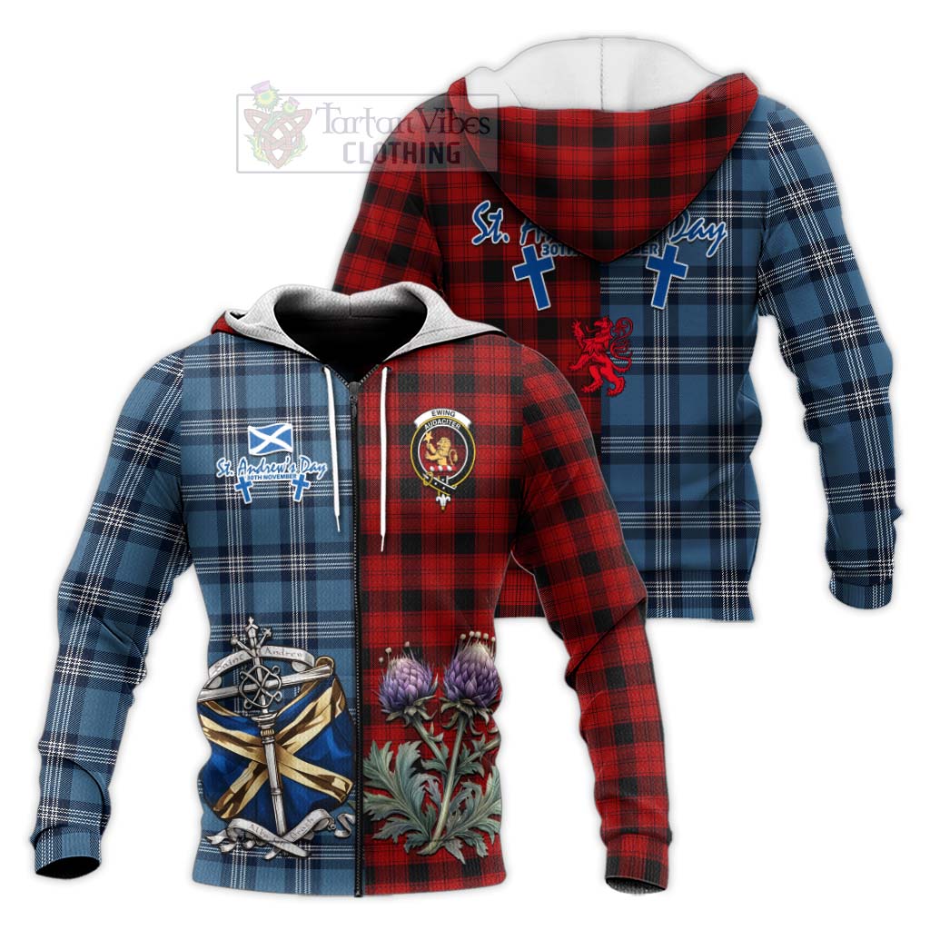 Tartan Vibes Clothing Ewing Tartan Knitted Hoodie Happy St. Andrew's Day Half Tartan Style