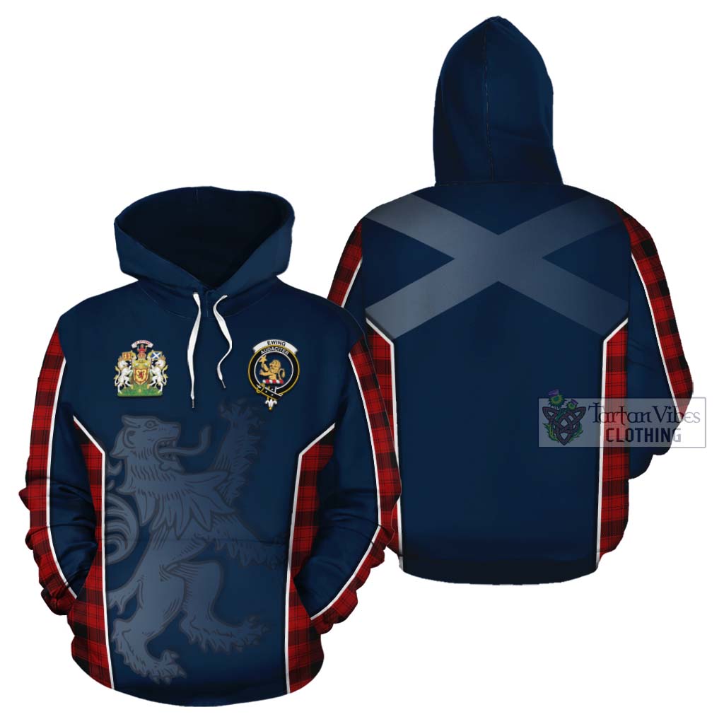 Tartan Vibes Clothing Ewing Tartan Cotton Hoodie with Family Crest and Lion Rampant Vibes Sport Style