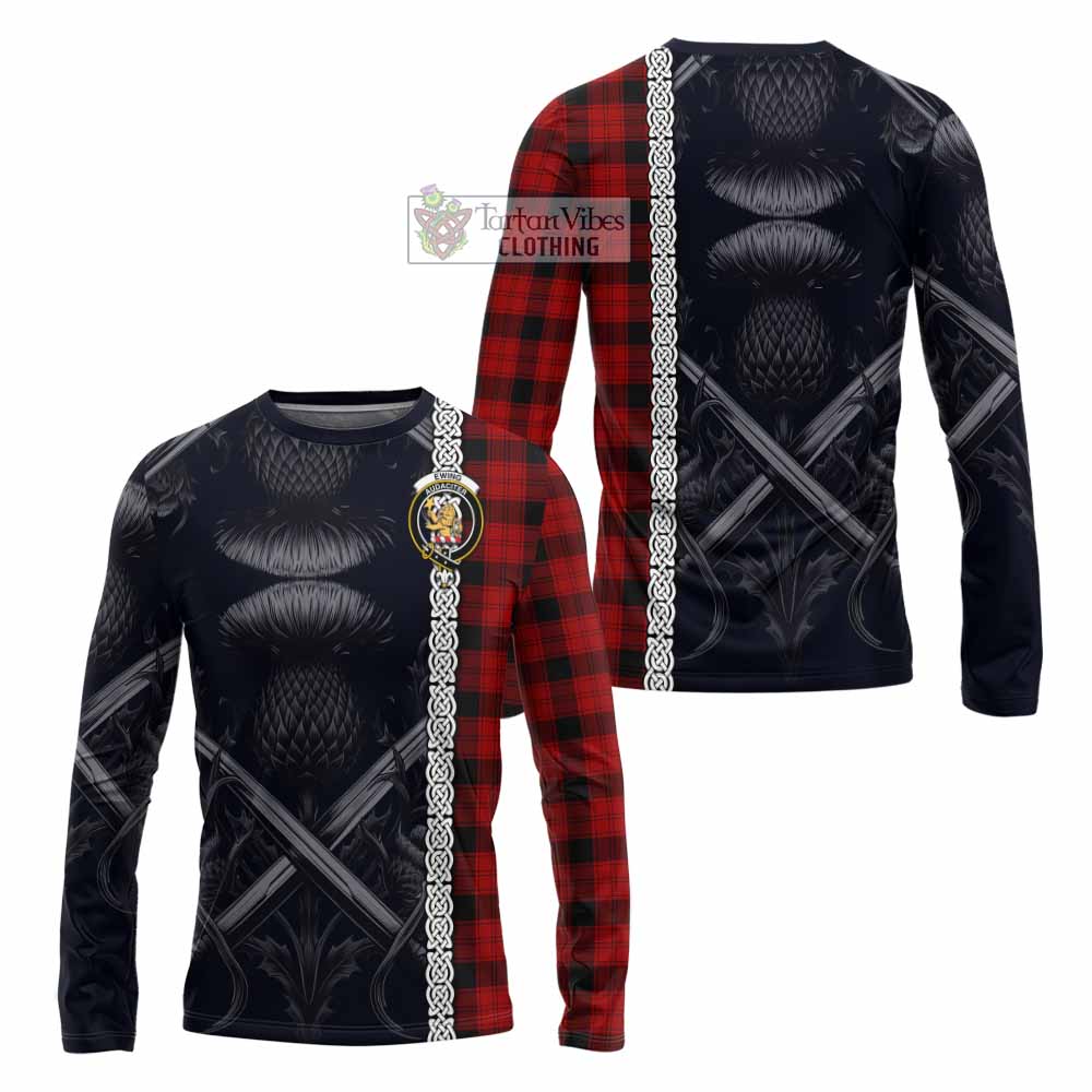 Tartan Vibes Clothing Ewing Tartan Long Sleeve T-Shirt with Family Crest Cross Sword Thistle Celtic Vibes