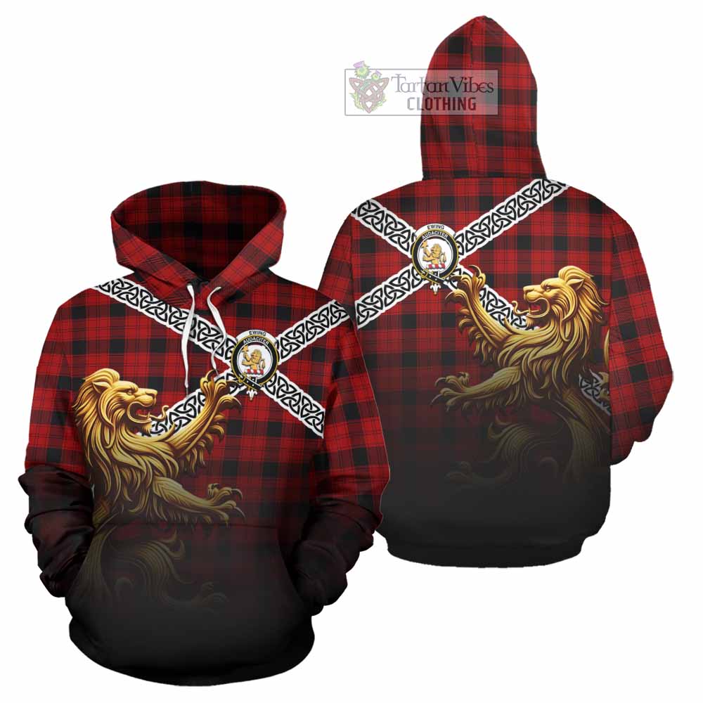 Ewing Crest Tartan Hoodie with Golden Lion Emblem Celtic Style - Tartan Vibes Clothing