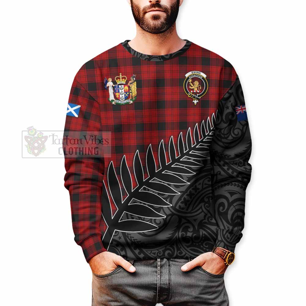 Tartan Vibes Clothing Ewing Crest Tartan Sweatshirt with New Zealand Silver Fern Half Style