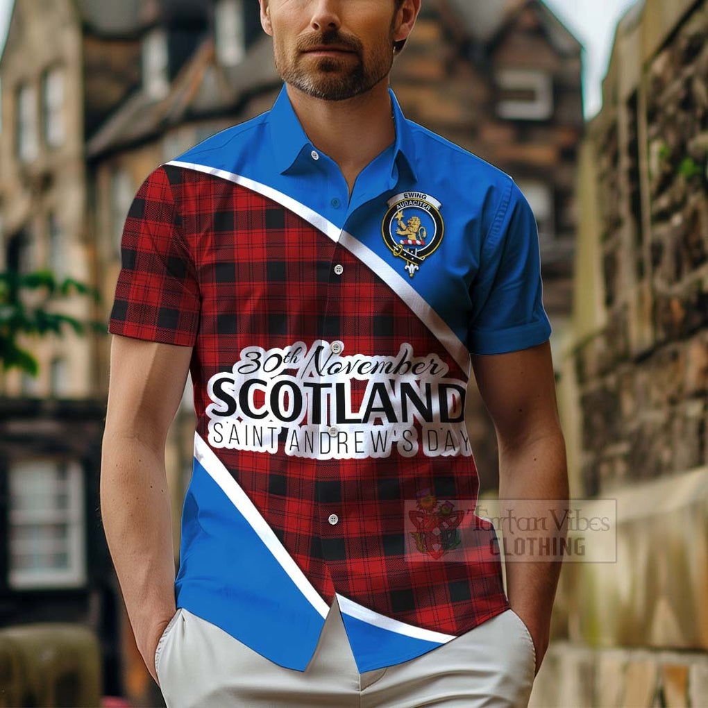 Tartan Vibes Clothing Ewing Family Crest Tartan Short Sleeve Button Shirt Celebrate Saint Andrew's Day in Style